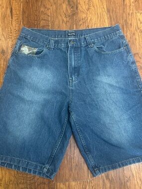 Vintage, Y2K Revolution Men's Denim Jean Jorts with camo pocket size 38, 0184